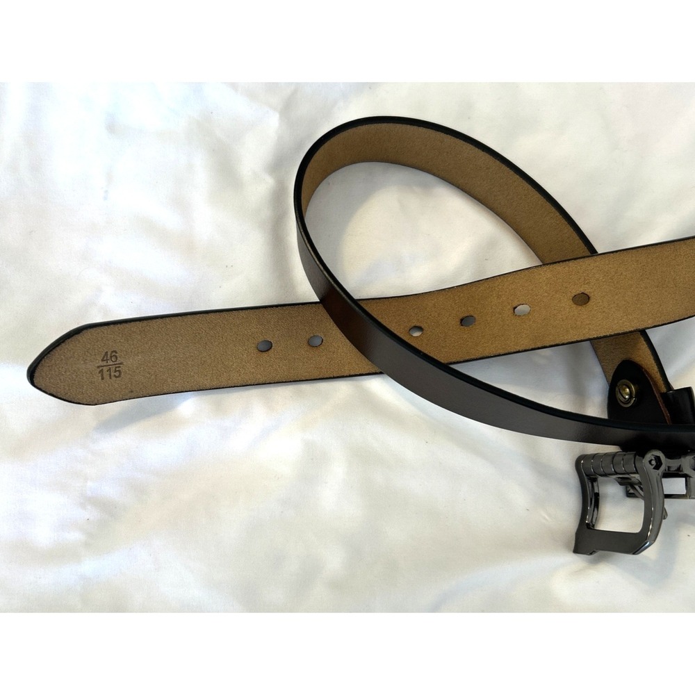 Bison Denim Mens Dark Brown 100% Leather‎ Belt Brass Roller Buckle Size 46 115cm - Picture 6 of 9